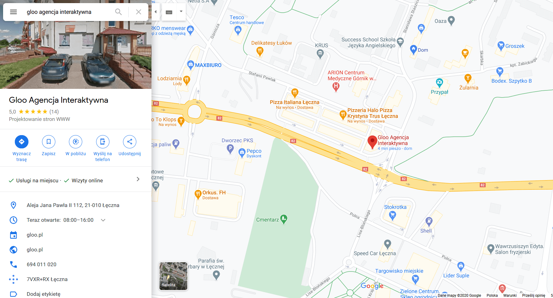Widok strony mapy google
